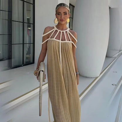 Vestido Largo Jávea con Hombros Descubiertos y Cinturón
