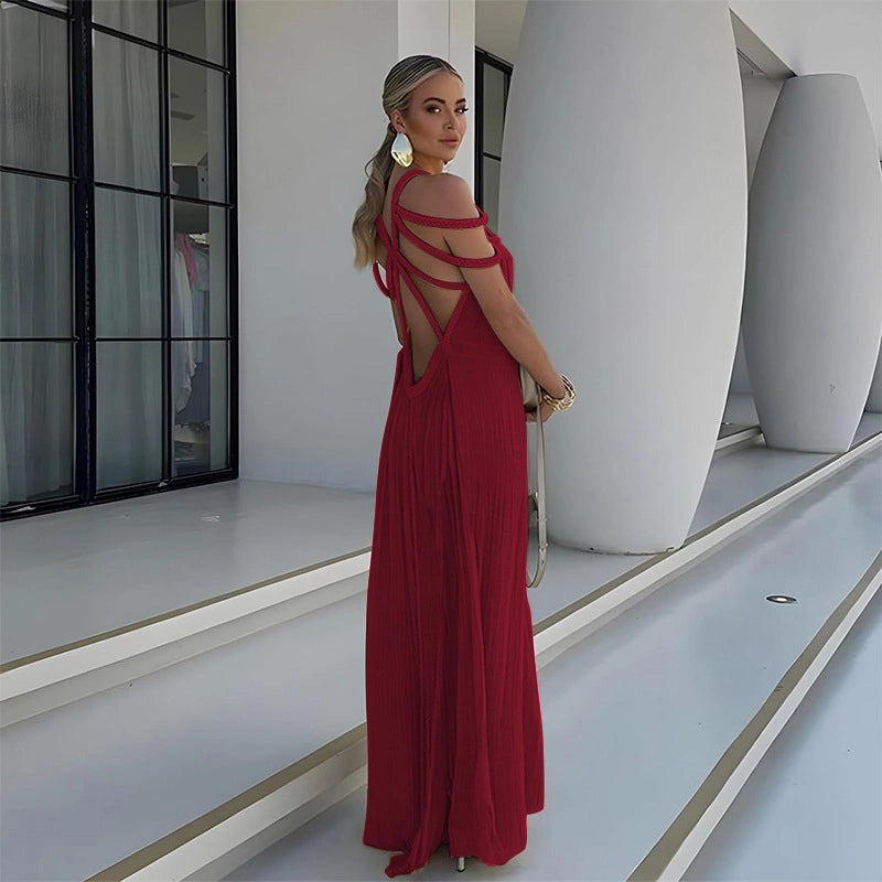 Vestido Largo Jávea con Hombros Descubiertos y Cinturón