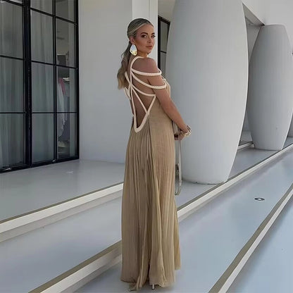 Vestido Largo Jávea con Hombros Descubiertos y Cinturón