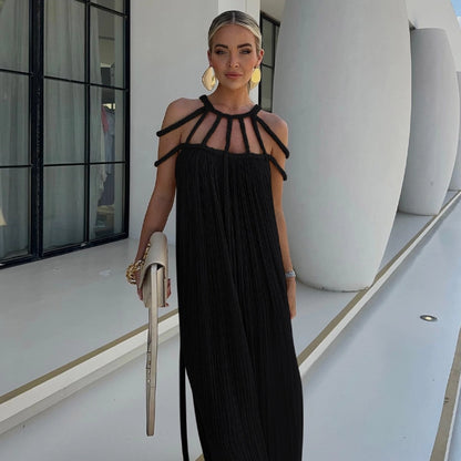 Vestido Largo Jávea con Hombros Descubiertos y Cinturón