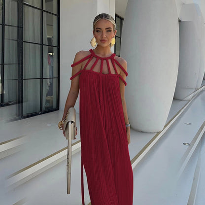 Vestido Largo Jávea con Hombros Descubiertos y Cinturón