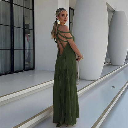 Vestido Largo Jávea con Hombros Descubiertos y Cinturón