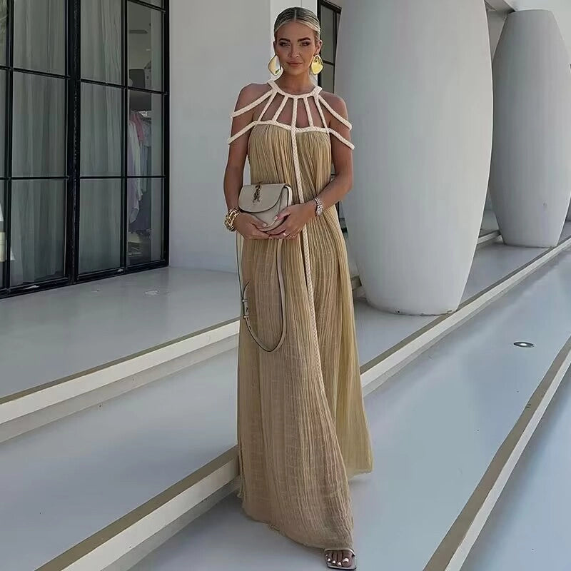 Vestido Largo Jávea con Hombros Descubiertos y Cinturón