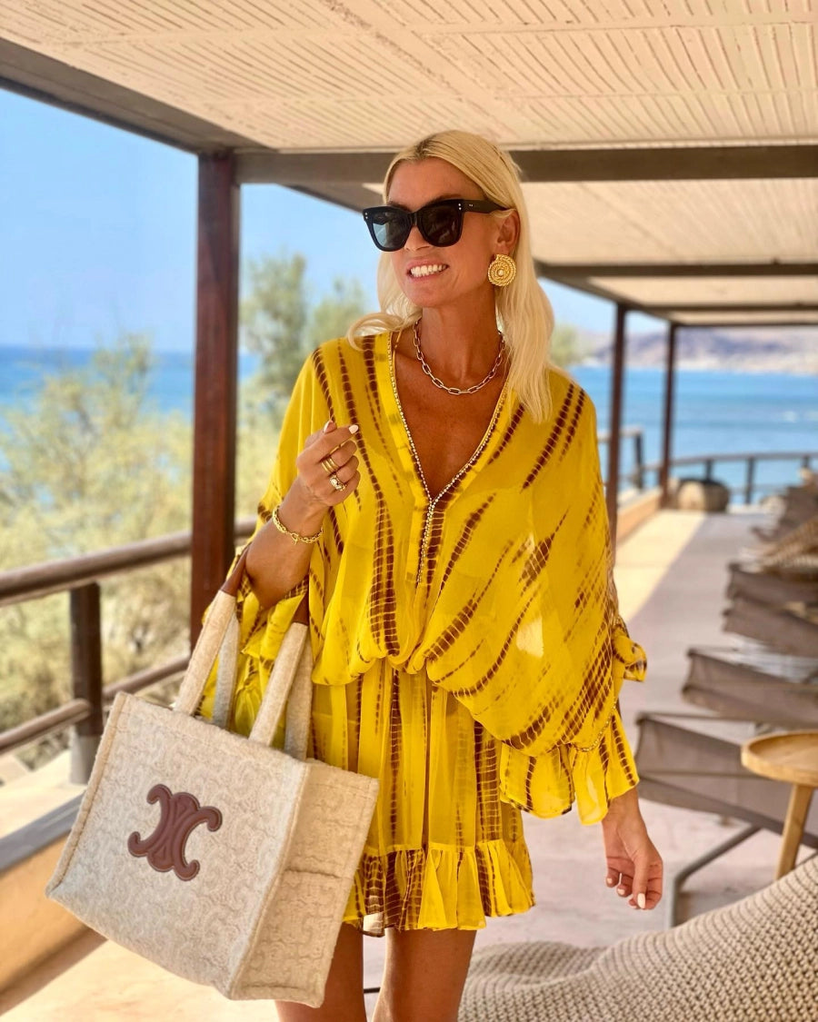 Vestido Corto con Mangas Abullonadas y Estampado Degradado