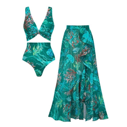 Bikini Reversible con Estampado Marino y Falda