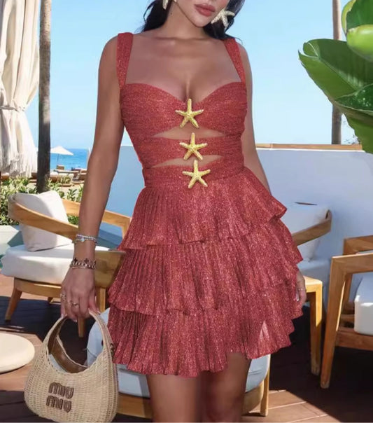 Vestido Corto Bandeau con Volantes y Aberturas