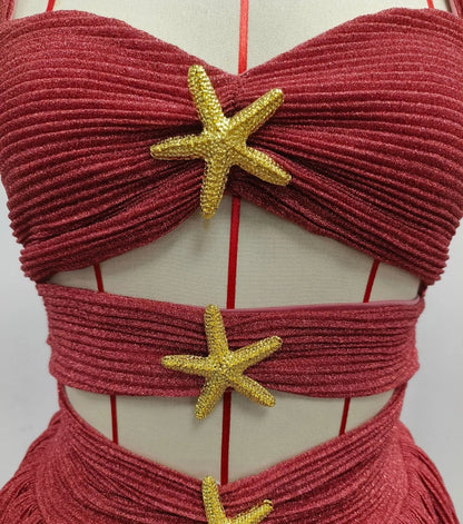 Vestido Corto Bandeau con Volantes y Aberturas