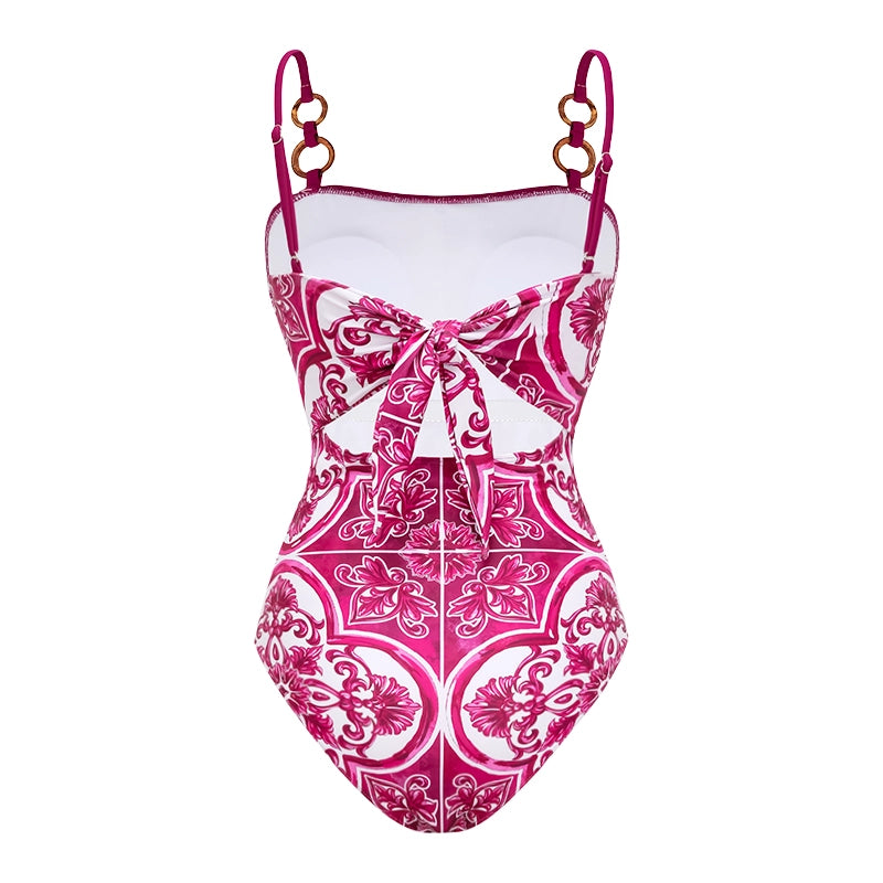 Bañador con Estampado Clásico Mayólica y Falda