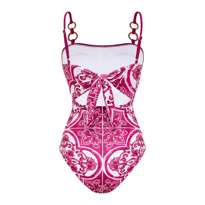 Bañador con Estampado Clásico Mayólica y Falda