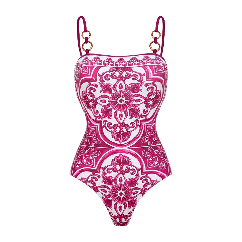 Bañador con Estampado Clásico Mayólica y Falda