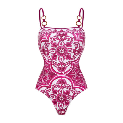 Bañador con Estampado Clásico Mayólica y Falda