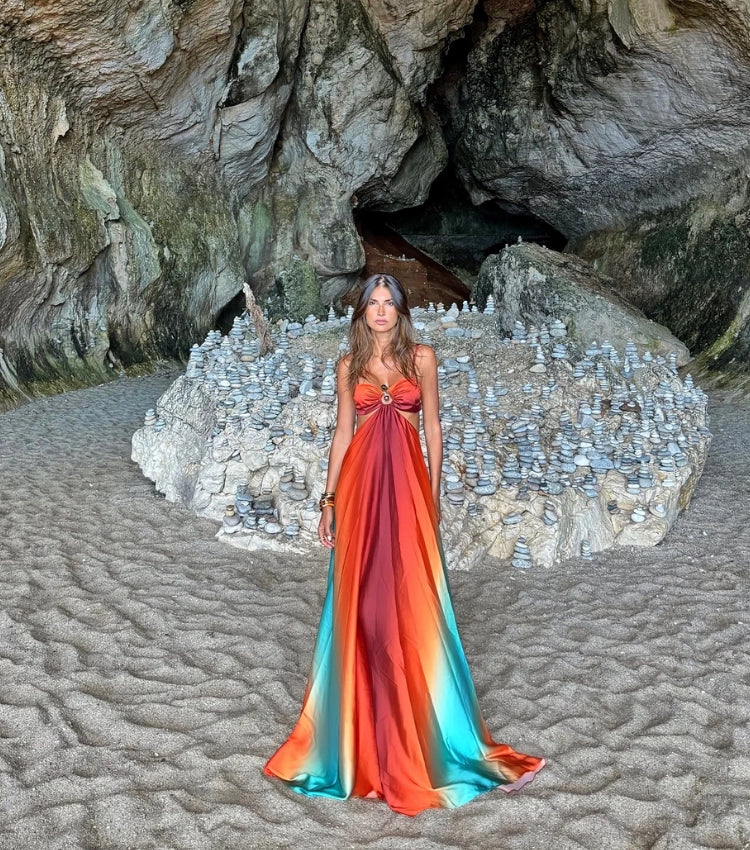 Vestido de Tirantes con Estampado Degradado