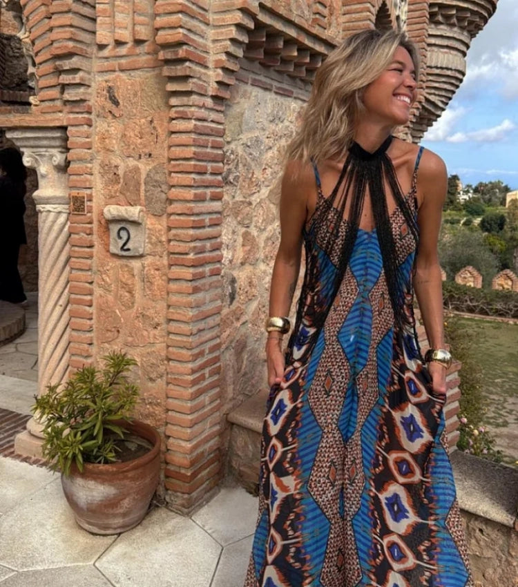 Vestido Largo de Tirantes Estampado