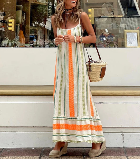 Vestido de Tirantes con Estampado de Rayas