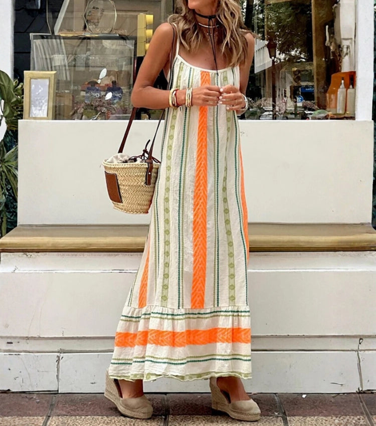 Vestido de Tirantes con Estampado de Rayas