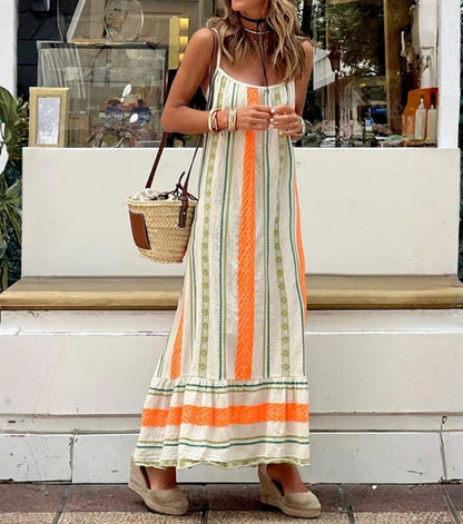 Vestido de Tirantes con Estampado de Rayas