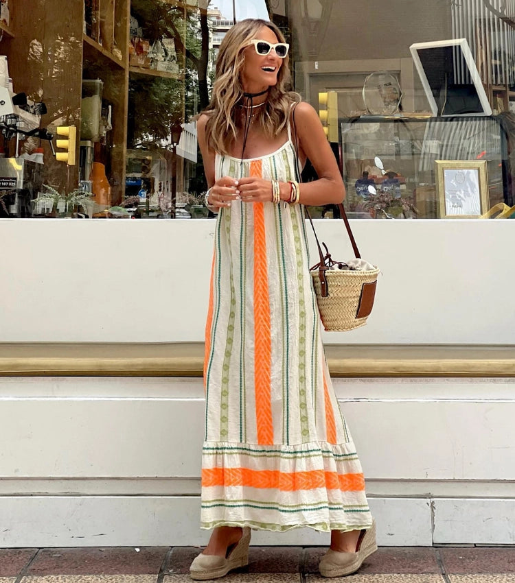Vestido de Tirantes con Estampado de Rayas