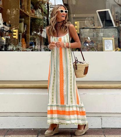 Vestido de Tirantes con Estampado de Rayas