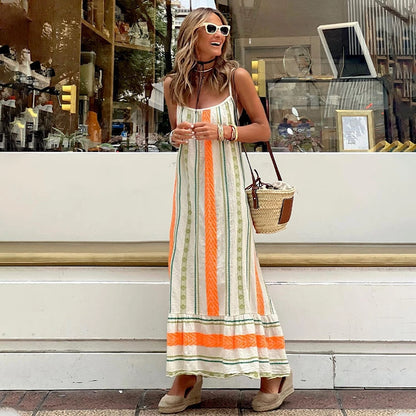 Vestido de Tirantes con Estampado de Rayas