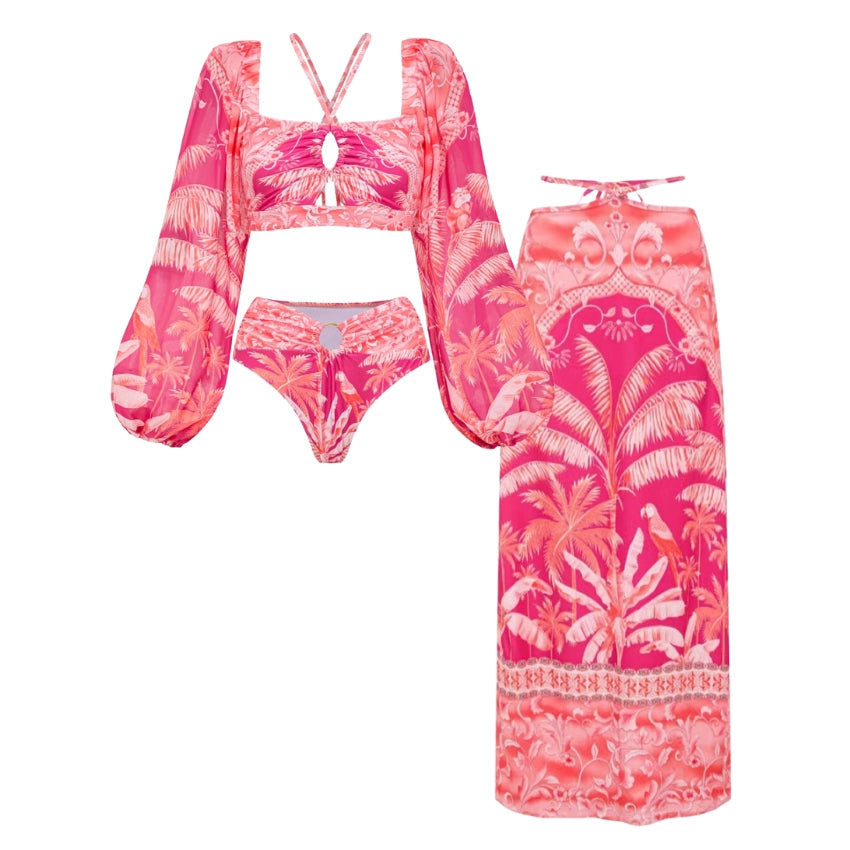 Bikini de Manga Larga con Estampado de Jungla Tropical
