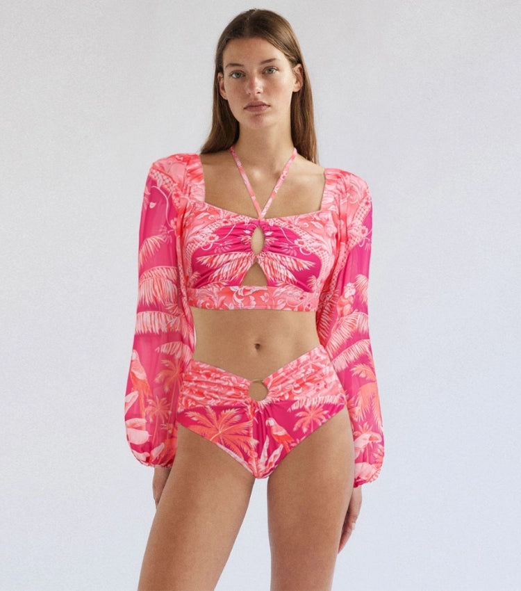 Bikini de Manga Larga con Estampado de Jungla Tropical