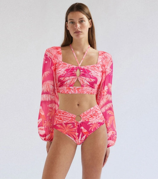 Bikini de Manga Larga con Estampado de Jungla Tropical