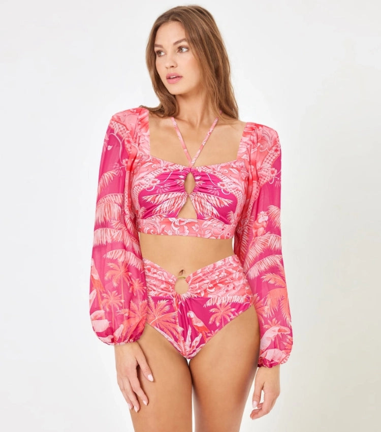 Bikini de Manga Larga con Estampado de Jungla Tropical