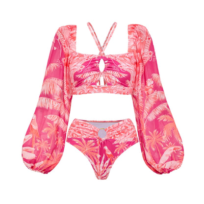 Bikini de Manga Larga con Estampado de Jungla Tropical