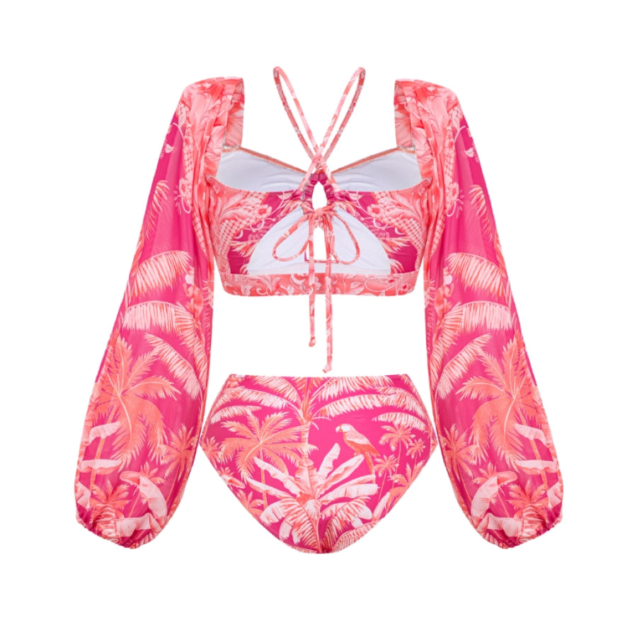 Bikini de Manga Larga con Estampado de Jungla Tropical