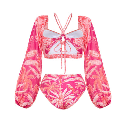 Bikini de Manga Larga con Estampado de Jungla Tropical
