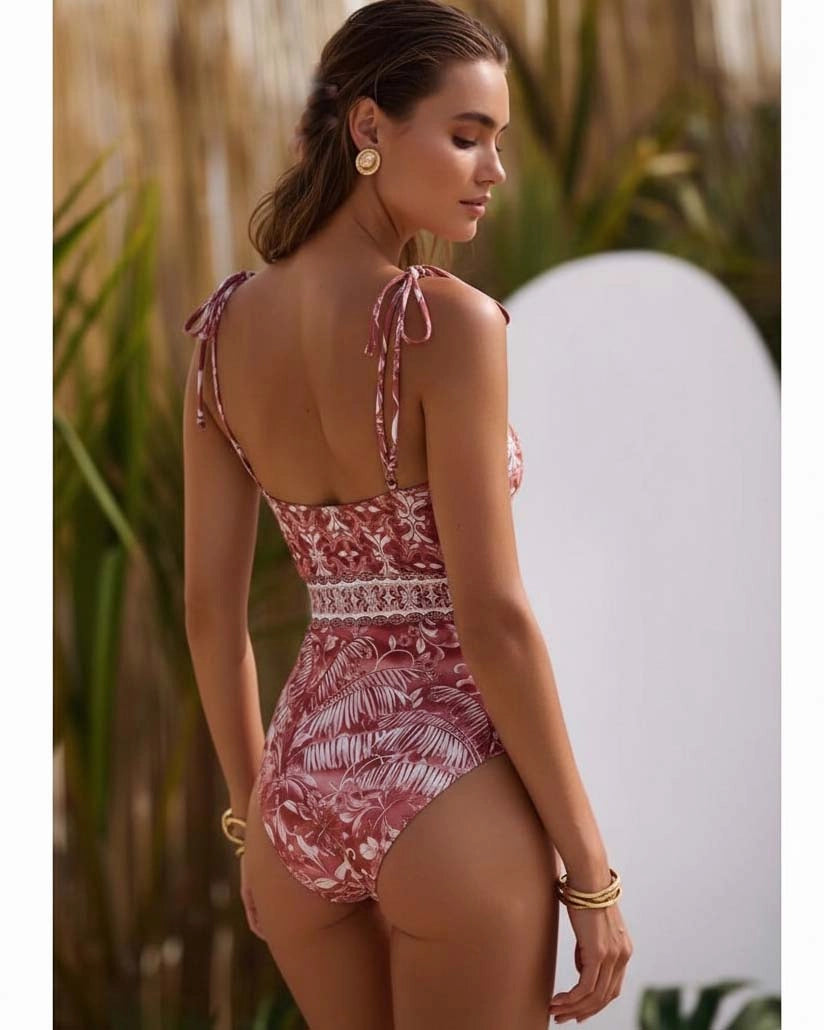 Bañador con Estampado de Bosque Retro y Falda