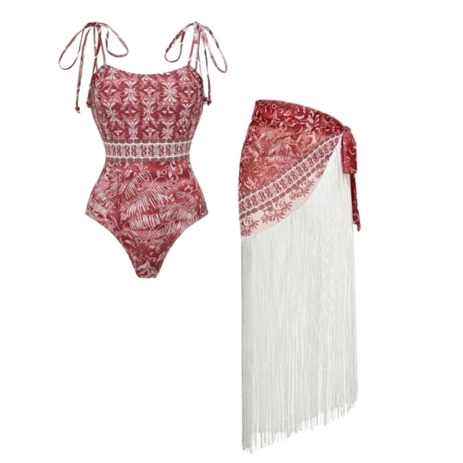 Bañador con Estampado de Bosque Retro y Falda