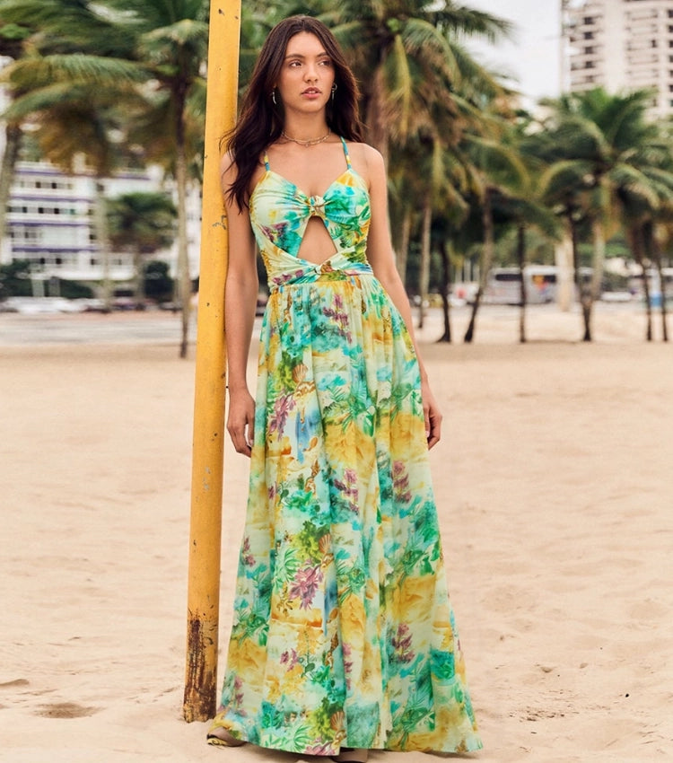 Bañador con Estampado de Paisaje y Falda