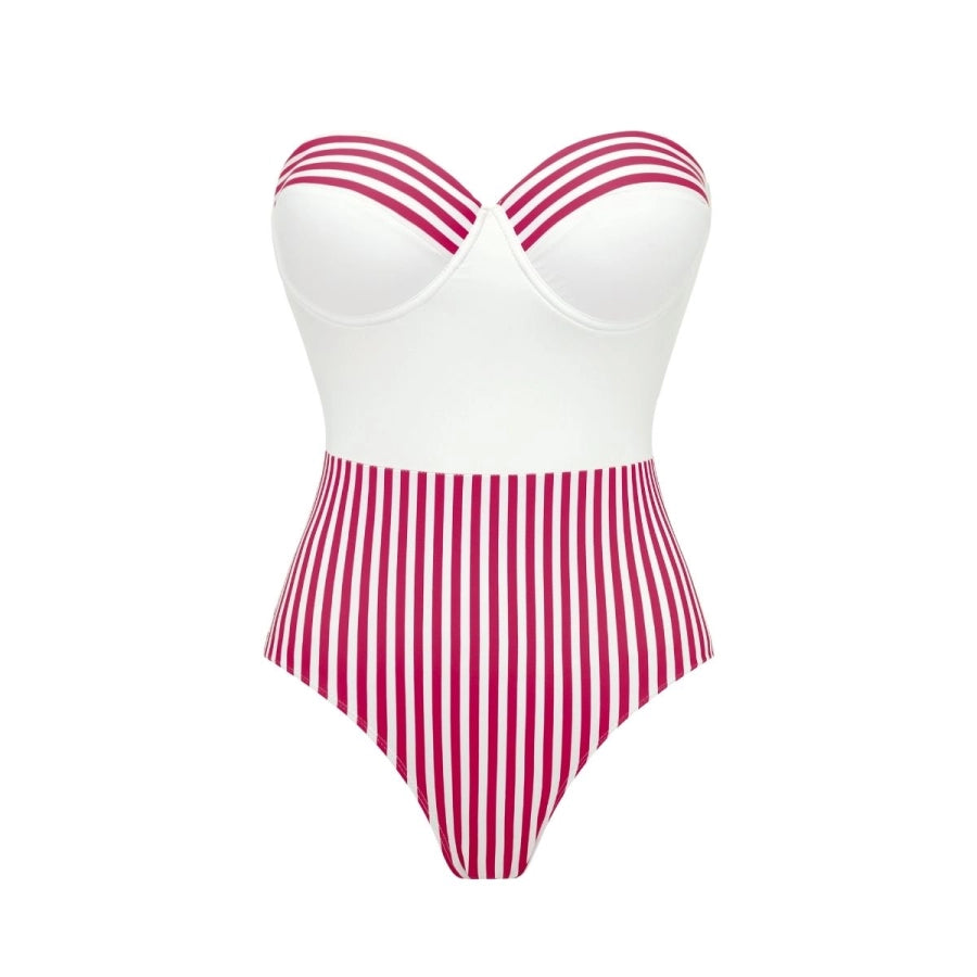 Bañador con Estampado de Rayas y Bandeau