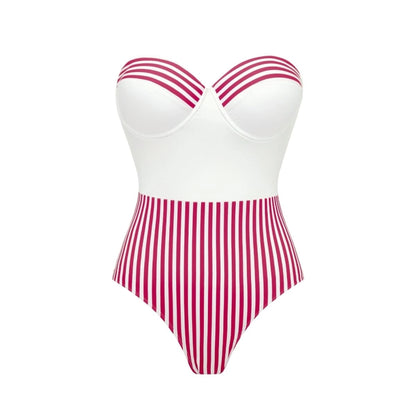 Bañador con Estampado de Rayas y Bandeau