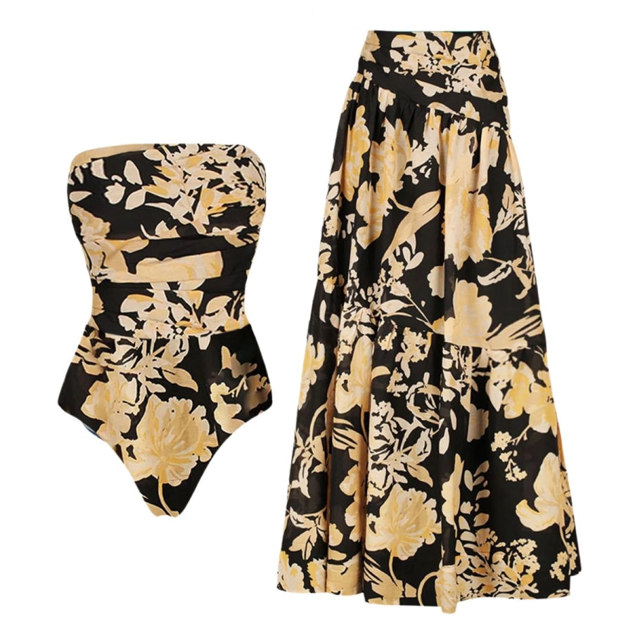 Bañador con Estampado Floral y Hombros Descubiertos