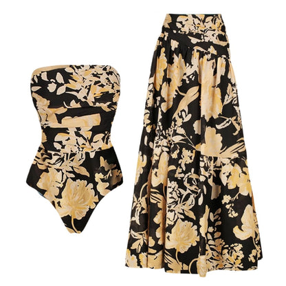Bañador con Estampado Floral y Hombros Descubiertos