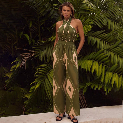 Bañador con Estampado Geométrico y Cuello Halter