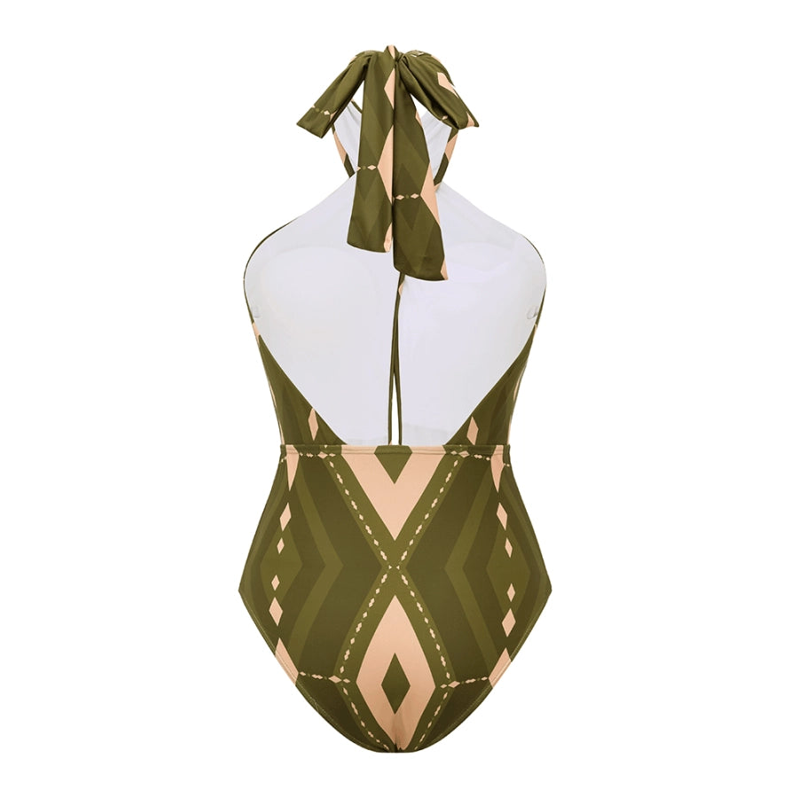 Bañador con Estampado Geométrico y Cuello Halter