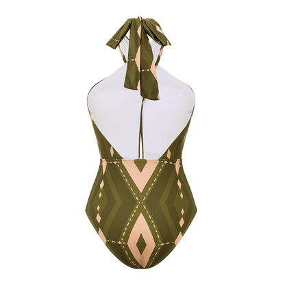 Bañador con Estampado Geométrico y Cuello Halter