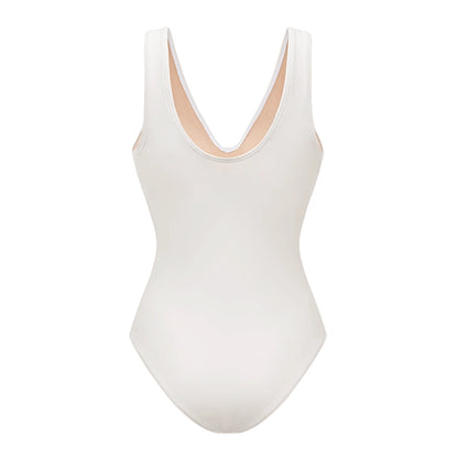 Bañador Liso con Escote en V, Corte Láser Floral y Falda