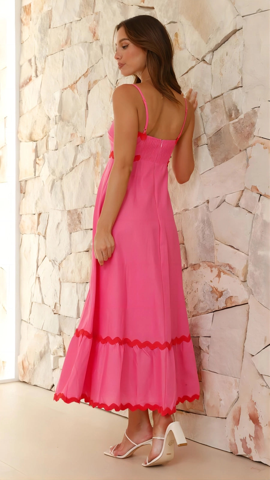 Vestido Midi de Manga Larga con Estampado de Ondas