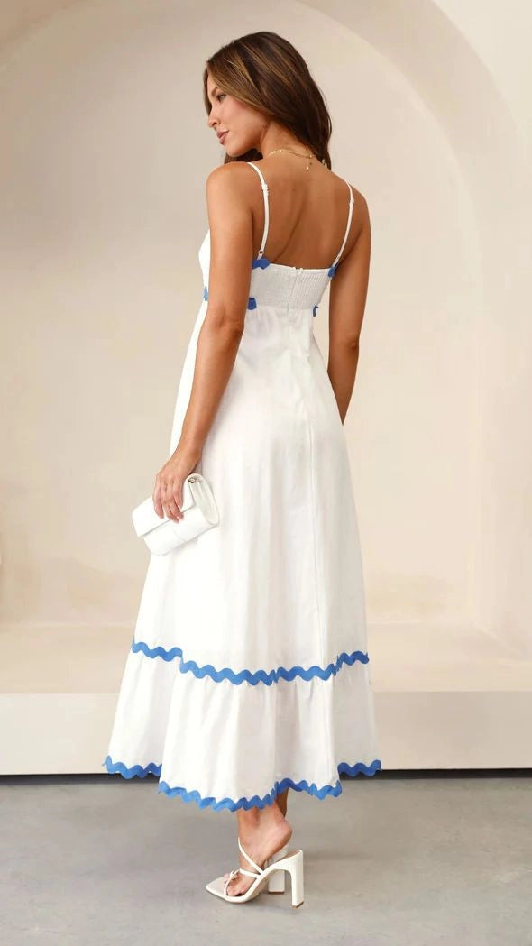 Vestido Midi de Manga Larga con Estampado de Ondas