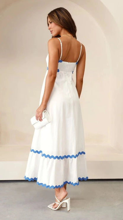 Vestido Midi de Manga Larga con Estampado de Ondas