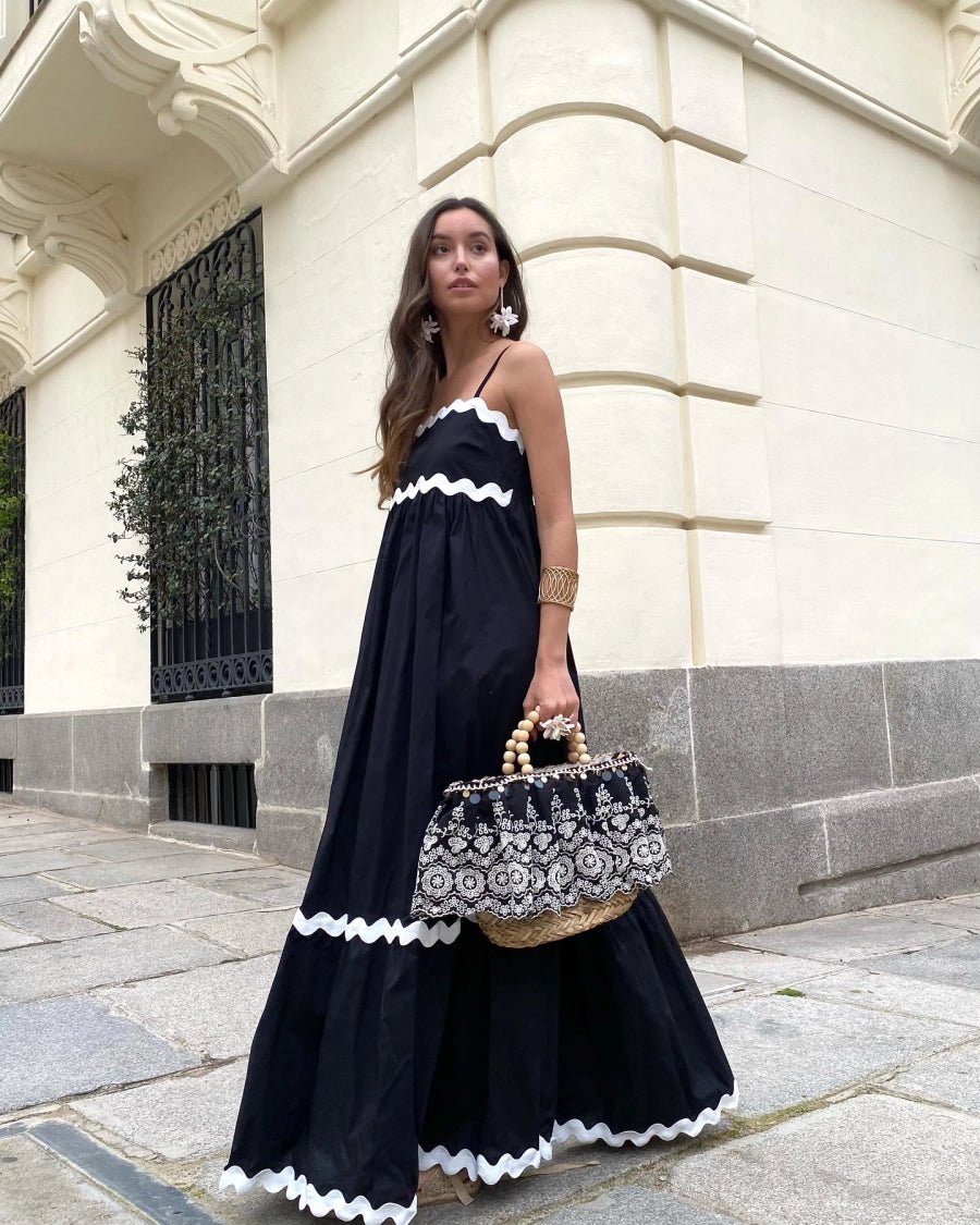 Vestido Midi de Manga Larga con Estampado de Ondas