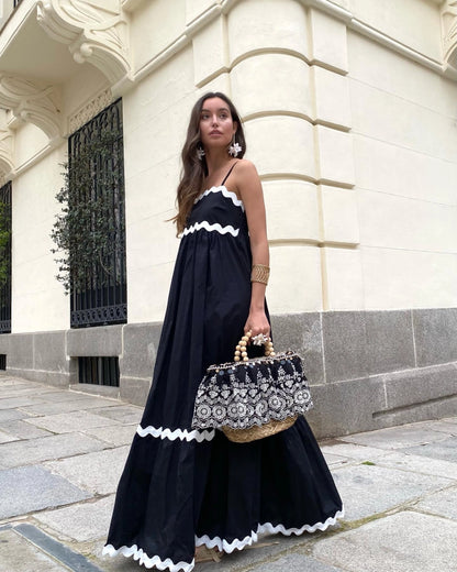 Vestido Midi de Manga Larga con Estampado de Ondas