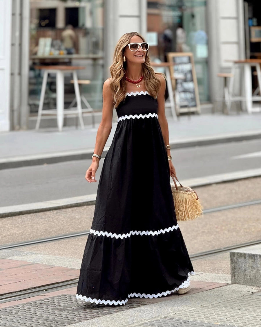 Vestido Midi de Manga Larga con Estampado de Ondas