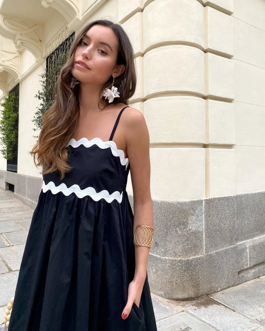 Vestido Midi de Manga Larga con Estampado de Ondas