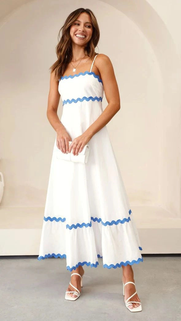 Vestido Midi de Manga Larga con Estampado de Ondas