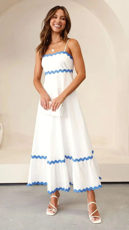 Vestido Midi de Manga Larga con Estampado de Ondas